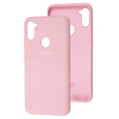 Чехол для Samsung Galaxy A11 / M11 Silicone Full светло-розовый c закрытым низом и микрофиброю