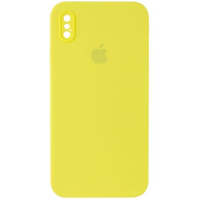Чехол для Apple iPhone XS Max Silicone Full camera / закрытый низ + защита камеры (Желтый / Bright Yellow) квадратные борты