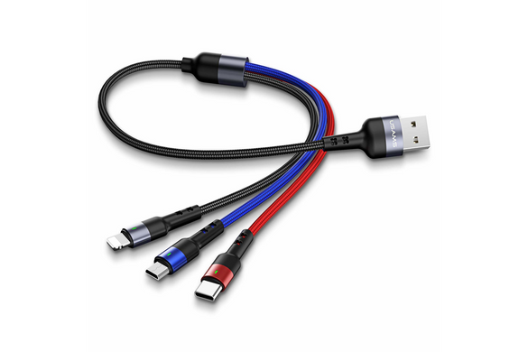 Кабель USAMS Combo Lightning/Micro USB/Type-C US-SJ410 U26 |0.35m, 2A| Black, Black