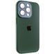Чохол для iPhone 13 Pro Скляний матовий + скло на камеру з мікрофіброю TPU+Glass Sapphire Midnight Forest green