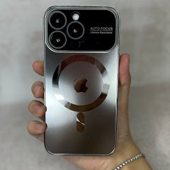 Чехол для iPhone 11 Pro Max Стеклянный матовый + стекло на камеру Camera Lens Glass matte case with Magsafe Silver