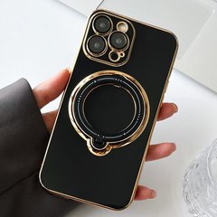 Чехол для iPhone 12 / 12 Pro Glitter Holder Case Magsafe с кольцом подставкой + стекло на камеру Black