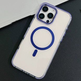 Протиударний прозорий не жовтіючий чохол для iPhone 13 Metal Frame Magsafe Purple