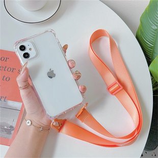 Чехол для iPhone 16 Plus прозрачный с ремешком Orange