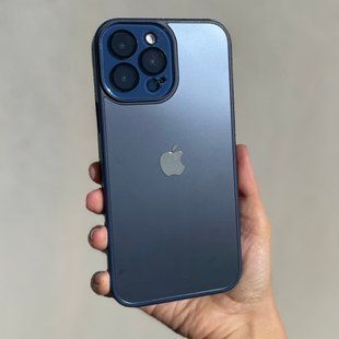 Чехол для iPhone 13 Pro Стеклянный матовый + стекло на камеру с микрофиброй TPU+Glass Sapphire Midnight Deep navy