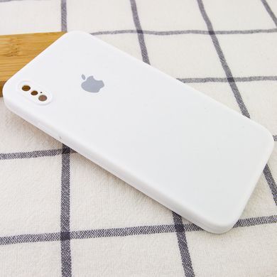 Чохол для iPhone X/Xs Silicone Full camera закритий низ + захист камери (Білий / White) квадратні борти