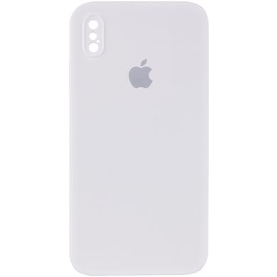 Чехол для iPhone X/Xs Silicone Full camera закрытый низ + защита камеры (Белый / White) квадратные борты