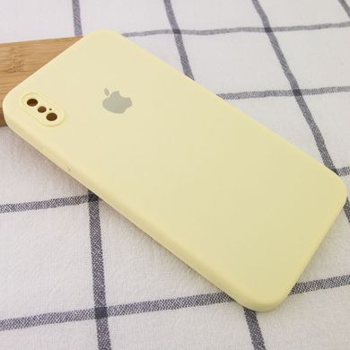 Чехол для Apple iPhone XS Max Silicone Full camera / закрытый низ + защита камеры (Желтый / Mellow Yellow) квадратные борты