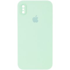 Чехол для Apple iPhone XS Max Silicone Full camera / закрытый низ + защита камеры (Бирюзовый / Light Turquoise) квадратные борты