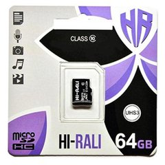 Карта памяти Hi-Rali microSDXC (UHS-3) 64 GB Card Class 10 без адаптера (Черный)