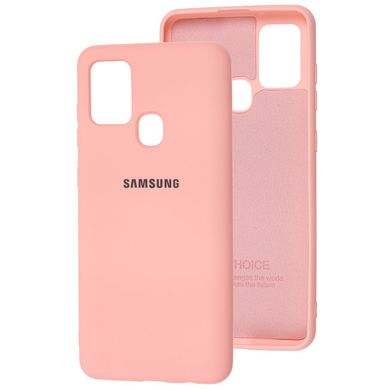 Чехол для Samsung Galaxy A21s (A217) Silicone Full светло-розовый c закрытым низом и микрофиброю