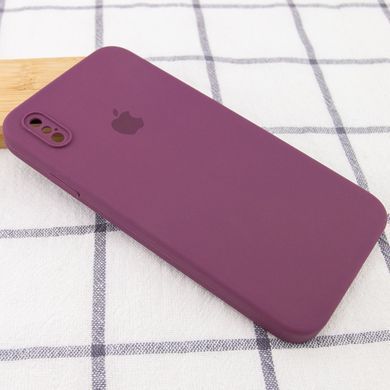 Чехол для iPhone X/Xs Silicone Full camera закрытый низ + защита камеры (Бордовый / Maroon) квадратные борты