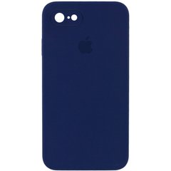 Чехол для Apple iPhone 7 / 8 / SE (2020) Silicone Full camera закрытый низ + защита камеры (Темно-синий / Midnight blue) квадратные борты