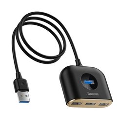 HUB адаптер BASEUS USB Square Round 4in1 |1xUSB3.0/3xUSB2.0, Micro USB Power Supply|, Черный
