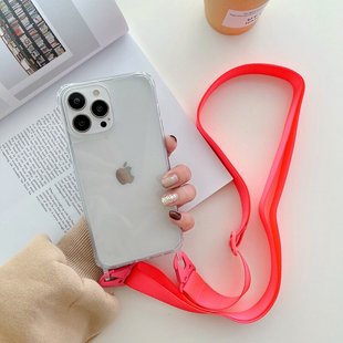 Чехол для iPhone 16 Plus прозрачный с ремешком Hot Pink