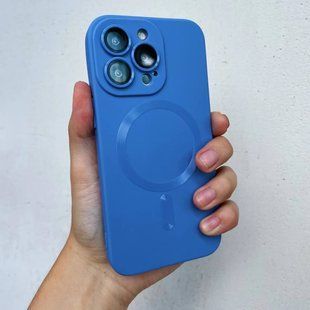 Чехол для iPhone 13 Pro Max Matte Silicone Sapphire with MagSafe + стекло на камеру Light blue