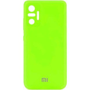 Чехол для Xiaomi Redmi Note 10 Pro Silicone Full camera закрытый низ + защита камеры Салатовый / Neon green