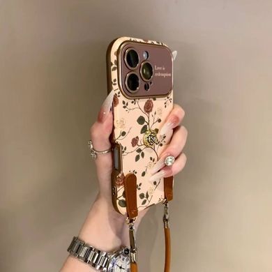 Кожаный чехол с ремешком для IPhone 13 Pro Max Leather Rose Case