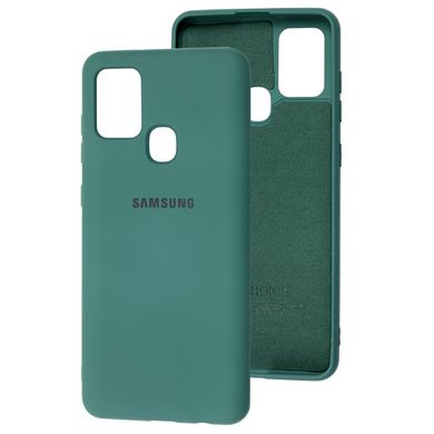 Чехол для Samsung Galaxy A21s (A217) Silicone Full сосновый зеленый c закрытым низом и микрофиброю