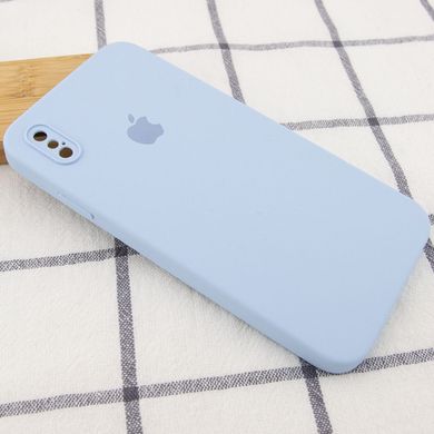 Чехол для Apple iPhone XS Max Silicone Full camera / закрытый низ + защита камеры (Голубой / Mist blue) квадратные борты