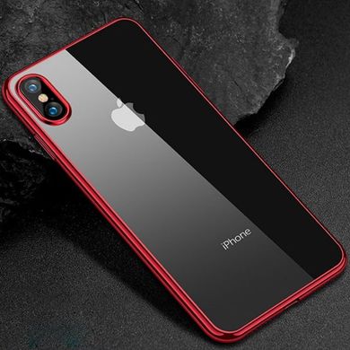 Прозрачный силиконовый чехол с глянцевой окантовкой Full Camera для Apple iPhone XS Max (6.5") (Красный)