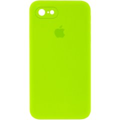 Чехол для Apple iPhone 7 / 8 / SE (2020) Silicone Full camera закрытый низ + защита камеры (Салатовый / Neon green) квадратные борты