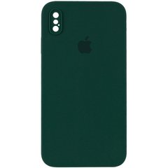 Чехол для iPhone X/Xs Silicone Full camera закрытый низ + защита камеры (Зеленый / Dark green) квадратные борты