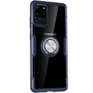 TPU+PC чехол Deen CrystalRing for Magnet (opp) для Samsung Galaxy S20 Ultra (Бесцветный / Темно-синий)