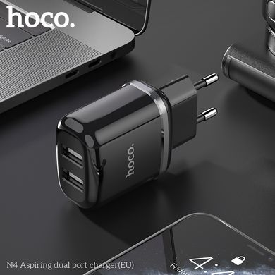 Адаптер сетевой HOCO Aspiring dual port charger N4 |2USB, 2.4A| (Safety Certified)	black