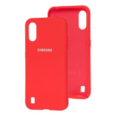 Чехол для Samsung Galaxy A01 (A015) Silicone Full красный c закрытым низом и микрофиброю