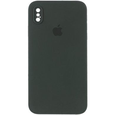 Чехол для Apple iPhone XS Max Silicone Full camera / закрытый низ + защита камеры (Зеленый / Black Green) квадратные борты