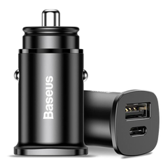 Автомобільний зарядний пристрій Baseus Square metal A + C 30W PPS QC4.0 + (USB + Type-C, 5A) Black, Черный