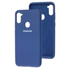 Чехол для Samsung Galaxy A11 / M11 Silicone Full синий  c закрытым низом и микрофиброю