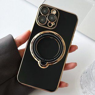 Чехол для iPhone 15 Plus Glitter Holder Case Magsafe с кольцом подставкой + стекло на камеру