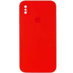 Чехол для iPhone X/Xs Silicone Full camera закрытый низ + защита камеры (Красный / Red) квадратные борты