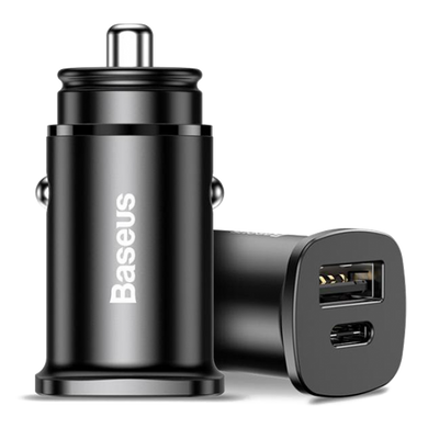 Автомобильное зарядное устройство Baseus Square metal A+C 30W PPS QC4.0+ (USB+Type-C, 5A) Black, Черный