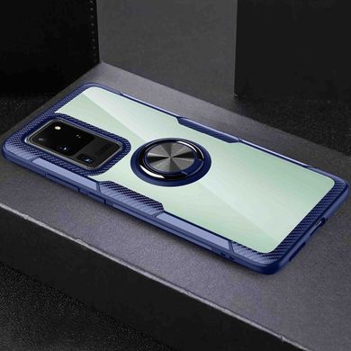 TPU+PC чехол Deen CrystalRing for Magnet (opp) для Samsung Galaxy S20 Ultra (Бесцветный / Синий)