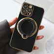 Чехол для iPhone 15 Pro Glitter Holder Case Magsafe с кольцом подставкой + стекло на камеру Black