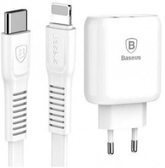 Мережевий зарядний пристрій Baseus Bojure Series USB-C QC3.0 32W + USB-C to Lightning Cable White (TZTUN-BJ02), Білий