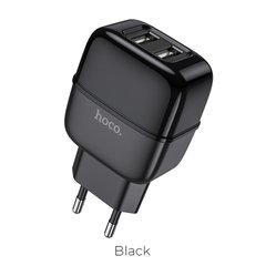 Адаптер мережевий HOCO Highway dual port charger C77A | 2USB, 2.4A | black