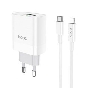 Адаптер мережевий HOCO Type-C to Lightning cable Rapido C80A | 1USB / 1Type-C, 3.1A / 18W, QC / PD |, Білий