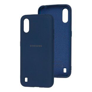 Чохол для Samsung Galaxy A01 (A015) Silicone Full темно-синій з закритим низом і мікрофіброю