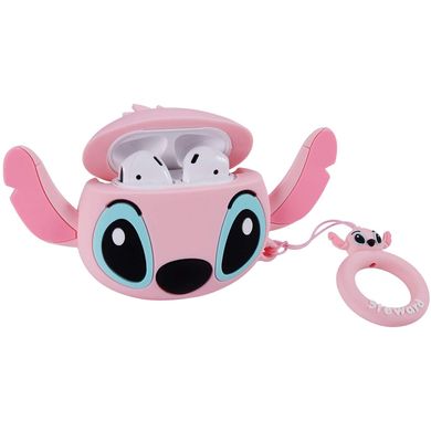 Силиконовый футляр Disney series для наушников AirPods + кольцо (Стич / Розовый)