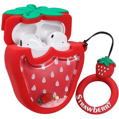 Силіконовий футляр Fruits series with Sparcles & Water для навушників AirPods + кільце (strawberry / Червоний)