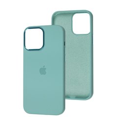 Чехол для iPhone 12 / 12 Pro Silicone Case Full (Metal Frame and Buttons) с металической рамкой и кнопками Marine Green