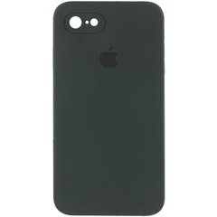 Чехол для Apple iPhone 7 / 8 / SE (2020) Silicone Full camera закрытый низ + защита камеры (Зеленый / Black Green) квадратные борты