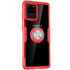 TPU+PC чехол Deen CrystalRing for Magnet (opp) для Samsung Galaxy S20 Ultra (Бесцветный / Красный)