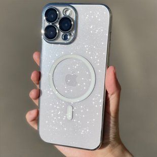 Чехол с блестками для Iphone 13 Pro Brilliant Magsafe Case + защита камеры Silver