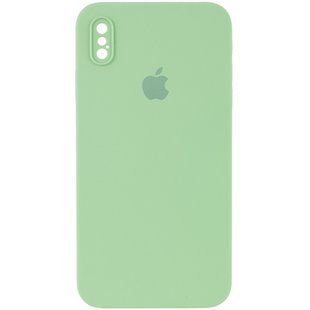 Чехол для iPhone X/Xs Silicone Full camera закрытый низ + защита камеры (Мятный / Mint) квадратные борты