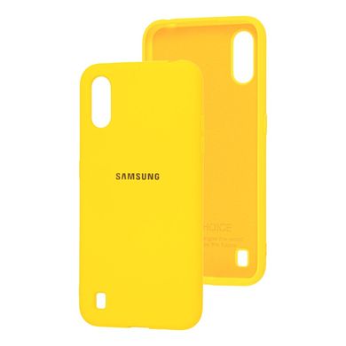 Чехол для Samsung Galaxy A01 (A015) Silicone Full желтый c закрытым низом и микрофиброю
